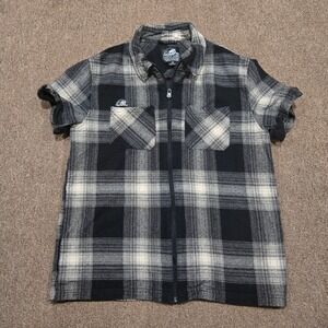 Lurking Class Flannel Shirt Mens Medium Black White Zip Up Plaid Streetwear Y2K